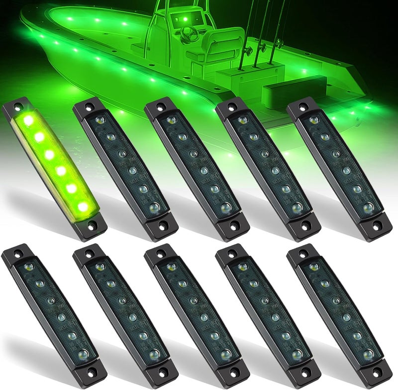 AOXLFU 10pcs Green 12V 6LED Trailer Side Marker Indicator Lights 3.8" Waterproof Front Rear Signal Side Clearance Marker Light for Trailer Truck Front Rear Van Pickup Rv Camper Boat… - Image 1
